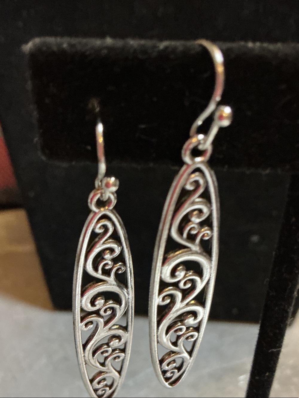 Silver Filigree Drop Earrings - Elegant Silver Tone